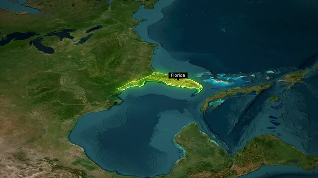 Satellite map animation highlighting Florida with glowing outline