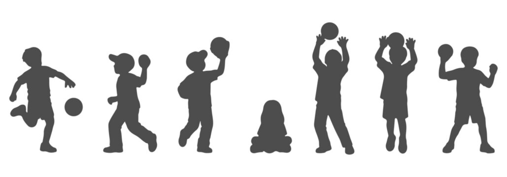 Architectural Vector Top View Silhouette: Kids Playing Ball, Kicking, and Catching for Sports Fields and Park Site Plans