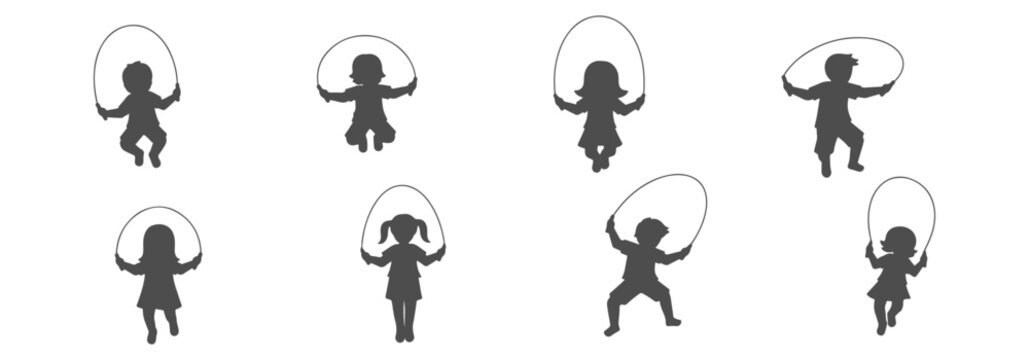 Architectural Vector Top View Silhouette: Kids Skipping Rope and Jumping for Playground and Landscape Architecture Plans