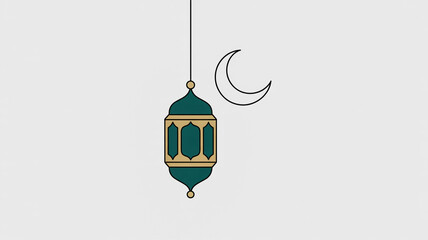 Obraz premium Green And Gold Lantern Hanging With Crescent Moon For Ramadan Decoration Vector Illustration