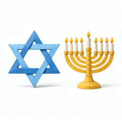 Hanukkah Symbols: A symbolic portrayal of Hanukkah's essence, a Star of David and a Menorah, icons of heritage and faith, illuminated by the glow of candles.