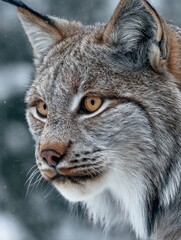 close-up of an alaskan lynx in a winter landscape