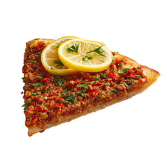 Lahmacun slice with lemon, isolated on transparent background