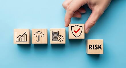 Business Risk Management Concept with Wooden Blocks and Icons.