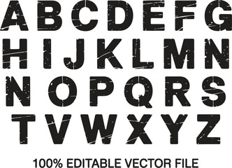 Black distressed alphabet letters on white background