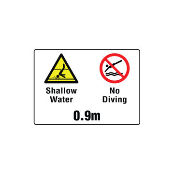 Shallow Water 0.9m No Diving Safety Warning Sign Vector
