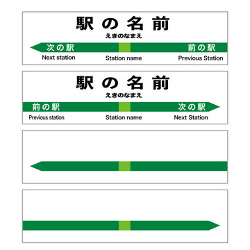 電車の駅名標のイラスト素材セット。白背景にベクターイラスト。