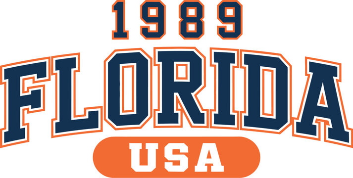 Florida U S A 1989 Text in Orange and Navy Blue