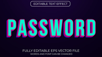 Password editable 3d text effect vector typography style