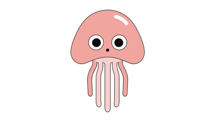 Naklejka premium Adorable pink jellyfish character with big eyes and a simple friendly face for sea life and kids nursery themes.