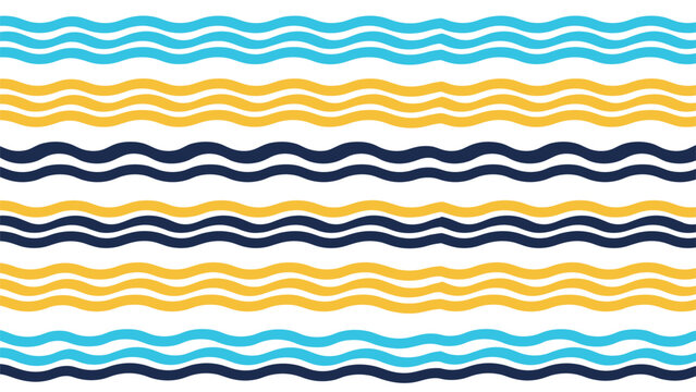 Simple abstract pattern of wavy horizontal lines in teal orange and navy blue colors for modern background and textile design.