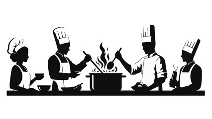 Fototapeta premium Chefs collaborating in a professional kitchen, preparing a steaming dish with passion.