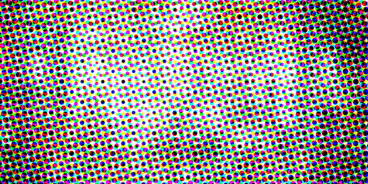 Halftone Dot Gradient Texture smoothly transitions across the surface, using varying dot sizes and densities to create a dynamic sense of depth, shading, and motion, blending a retro print-inspired