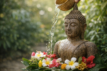 Water Blessing Ritual of Buddha Statue during Boun Pi Mai, Laos