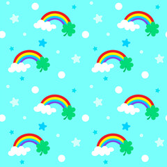 Obraz premium Cute Saint Patrick's day baby pattern with rainbow cloud and shamrock