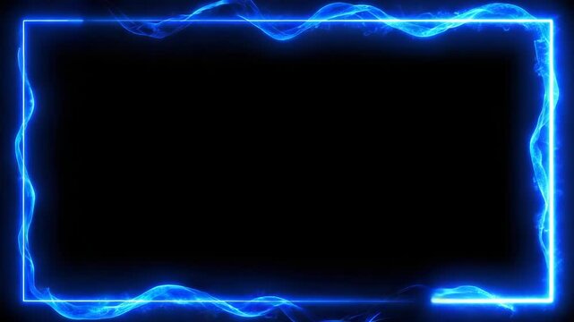 Dynamic blue energy wave neon frame border with glowing effects on black background