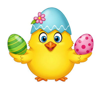 Easter celebration chick with eggs cute festive isolated on transparent background