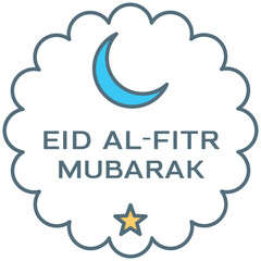 Obraz premium Eid Al-Fitr Mubarak Islamic Cloud Badge with Crescent Line Icon