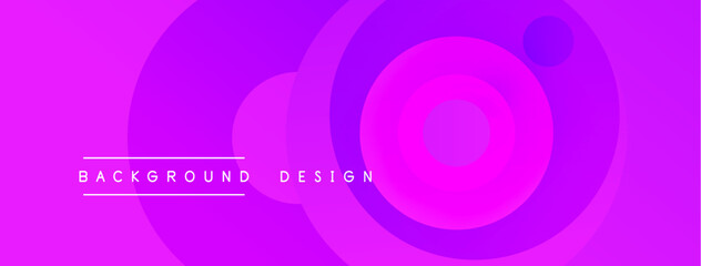 Abstract pink purple circles create dynamic background. Text reads background design. Simple, modern aesthetic.
