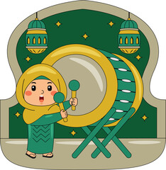Girl Playing Drum Vector Illustration