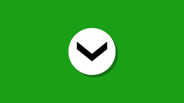Black arrow pointing down motion graphic on white circle with shadow on green screen background