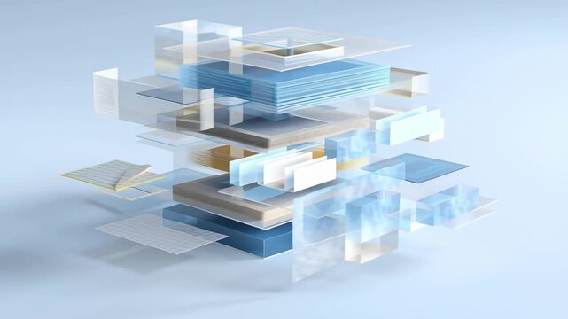A cube made of glass with a yellow and blue surface. The cube is made of many pieces of glass. Ethical digital protection model, transparent layers surrounding data elements, calm balanced composition