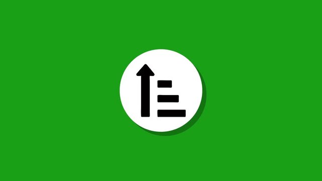 Flat design ascending sort icon animation on green background representing data organization and business growth analytics