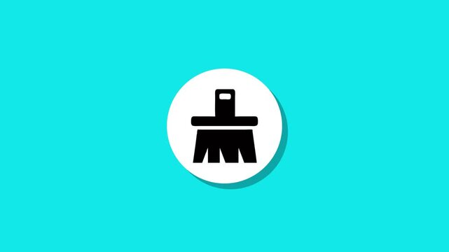 Minimalist digital brush icon animation on bright turquoise background with smooth shadow for creative software concepts