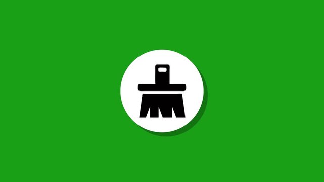 Minimalist paintbrush cleaning icon animation on green background representing digital maintenance and optimization in motion graphics style