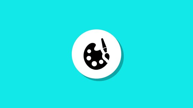 Palette and brush icon animation on a white circle with shadow against a bright cyan background, representing creativity and artistry in dynamic motion