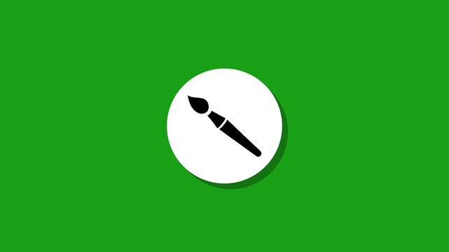 Paint brush icon animation on green background with white circle element for creative digital art design projects
