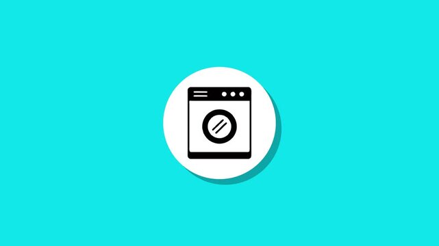 Washing machine icon motion graphic animation, appliance for laundry and home chores, household equipment on blue background, dynamic clip