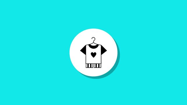 Minimalist fashion icon animation featuring tshirt on hanger with heart design for clothing retail and boutique branding
