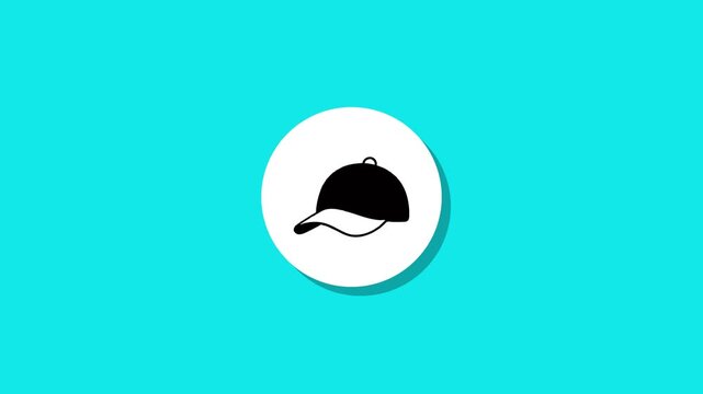 Clean animation of black cap icon with shadow on a white circle background over a vibrant turquoise backdrop