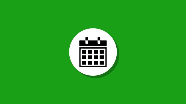 Simple white circle animates and transforms into calendar icon on green background, motion graphics