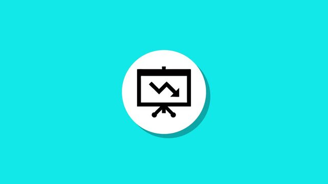 Minimalist animation of whiteboard showing downward arrow graph on cyan background with smooth shadow effect