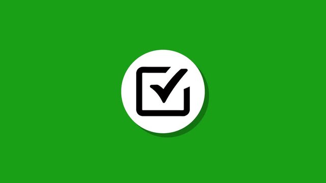 A checkmark animation on a green screen, a simple graphic with a validated mark indicating completion or correctness in motion