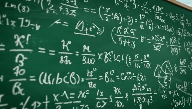 Complex Mathematical Equations Written on a Green Chalkboard
