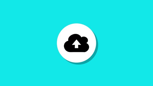 Minimalist cloud upload animation on turquoise background featuring flat vector design and smooth motion graphics clip