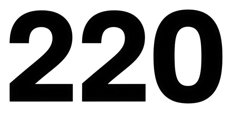 Dynamic number 220 displayed in bold style minimalist environment isolated on transparent background