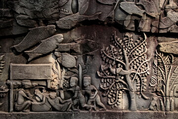 バイヨン寺院の石壁の彫刻