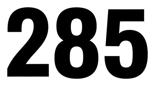 Number 285 displayed in bold typography minimalist design isolated on transparent background