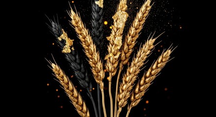 Golden wheat stalks with black accents against dark background