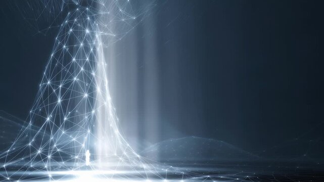 Data ethics and protection, visual metaphor of light and structure safeguarding information, modern corporate editorial, ethical data protection concept