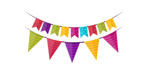 Fototapeta premium Festive flag garland with retro bunting in simple flat style for congratulations carnival birthday circus party border decoration design