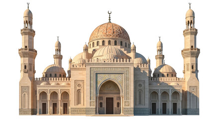 Fototapeta premium The stunning architecture of a large mosque with domes and minarets isolated on transparent background