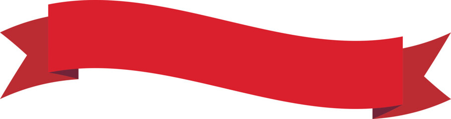 Red banner ribbon strip with flat bent design. Banner, label, and button style. Red ribbon tape decoration shape, isolated on a transparent background. Suitable for use on websites and brochures.