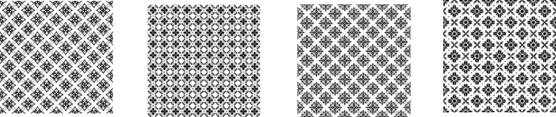 Black and White Seamless Geometric Patterns with Intricate Ornamental Tile Designs