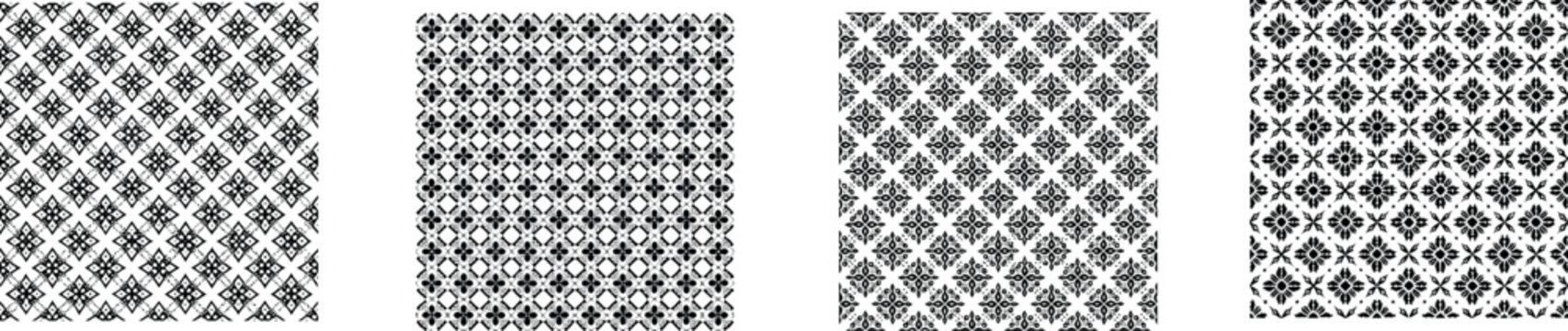 Black and White Seamless Geometric Patterns with Intricate Ornamental Tile Designs