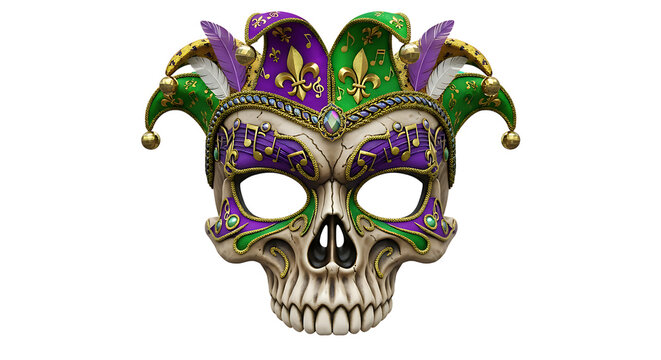 Decorative mardi gras skull mask isolated on transparent background